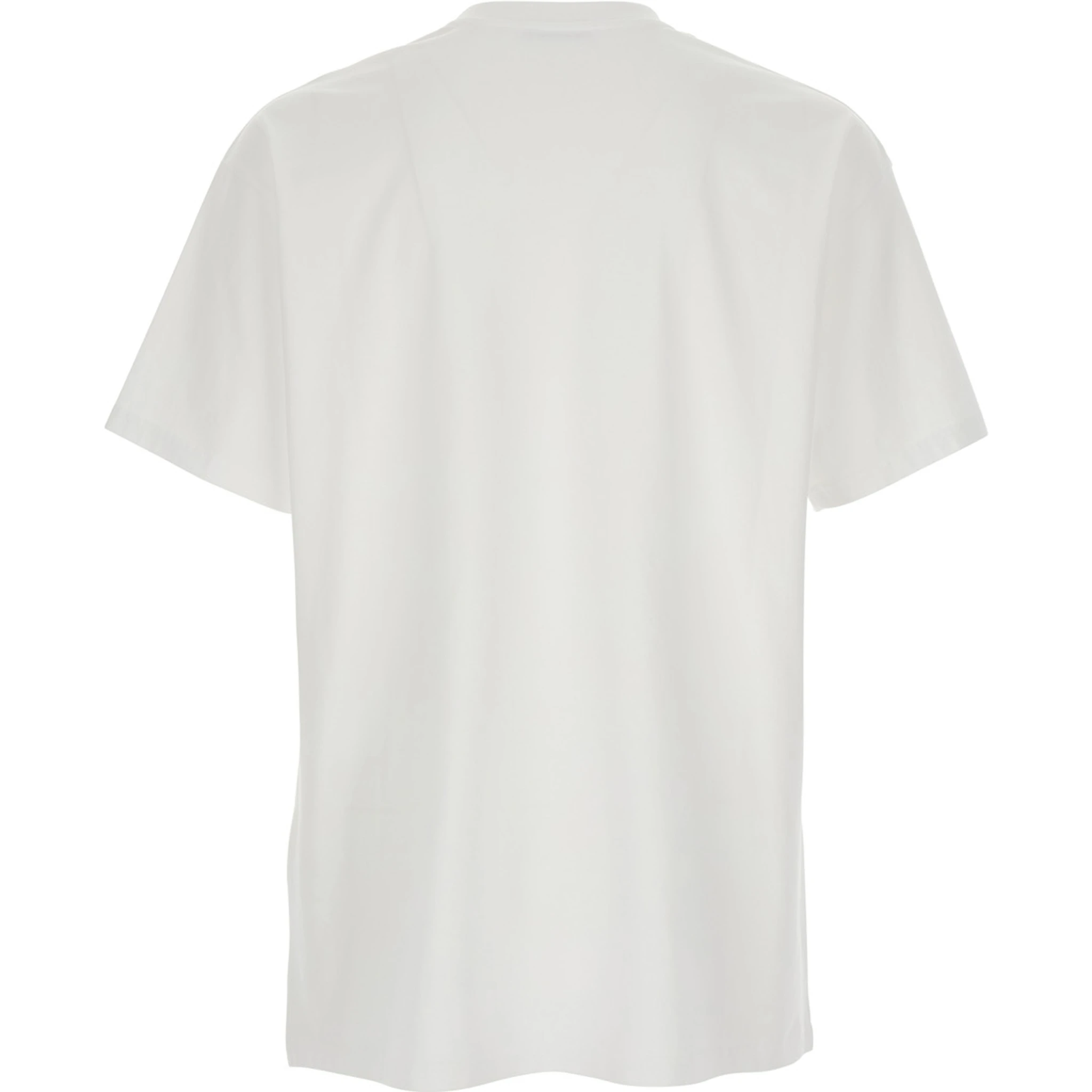 White Crew Neck T-Shirt with Chest Logo Patch in Cotton Man