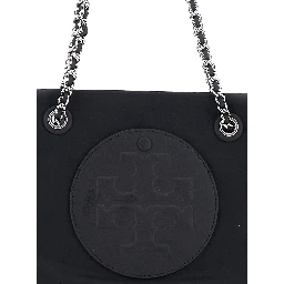Ella Small Black Shopping Bag with Tone-on-Tone Logo Detail in Tech Fabric Woman