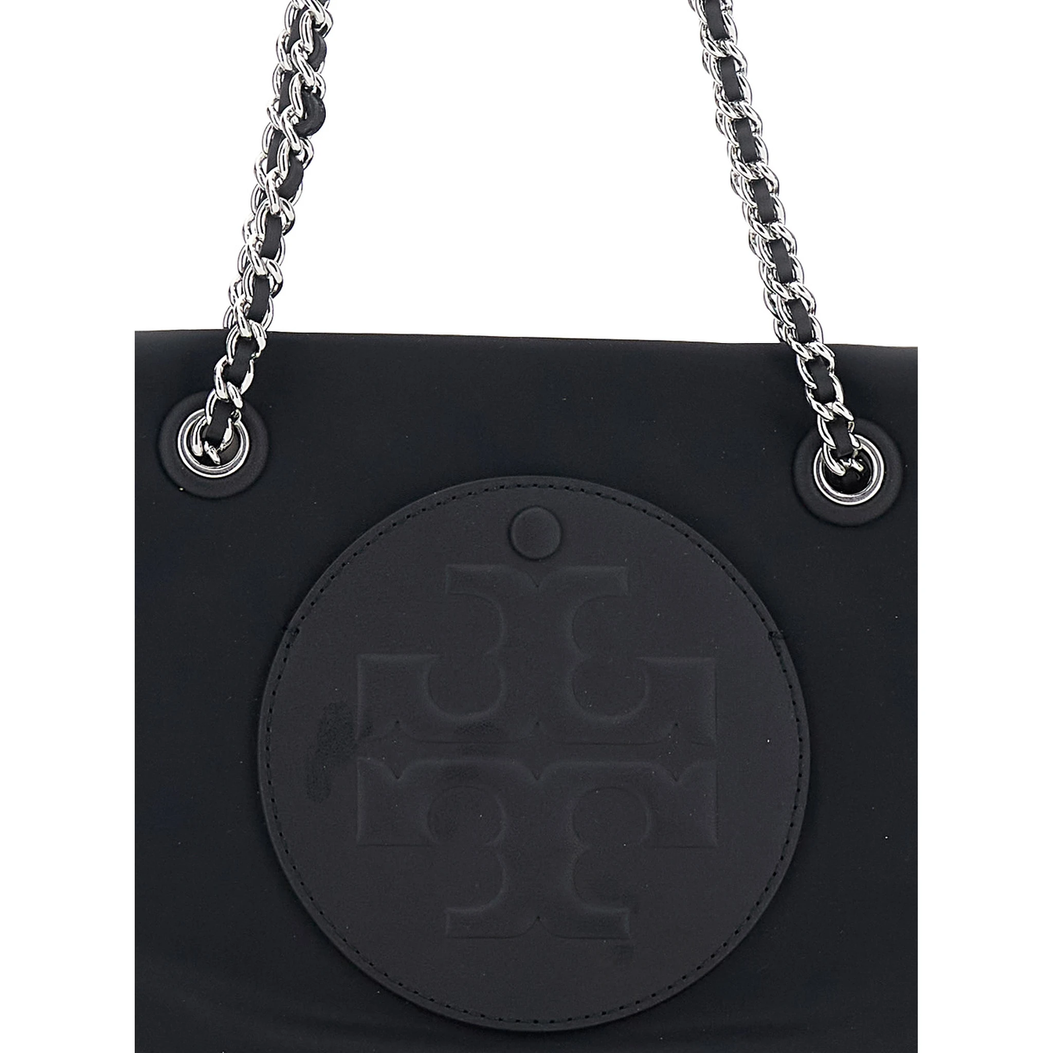 Ella Small Black Shopping Bag with Tone-on-Tone Logo Detail in Tech Fabric Woman