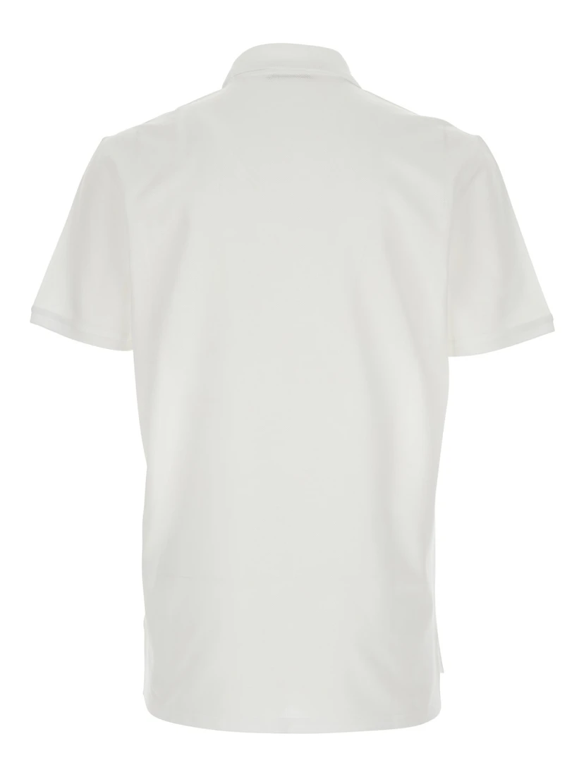 قميص بولو أبيض بشعار على الصدر من القطن للرجال