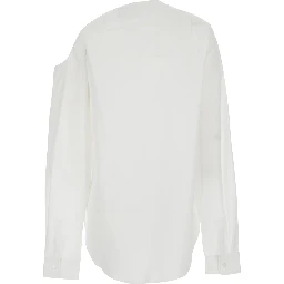 Heart White Shirt with Asymmetric Buttons and Chest Pocket in Cotton Woman