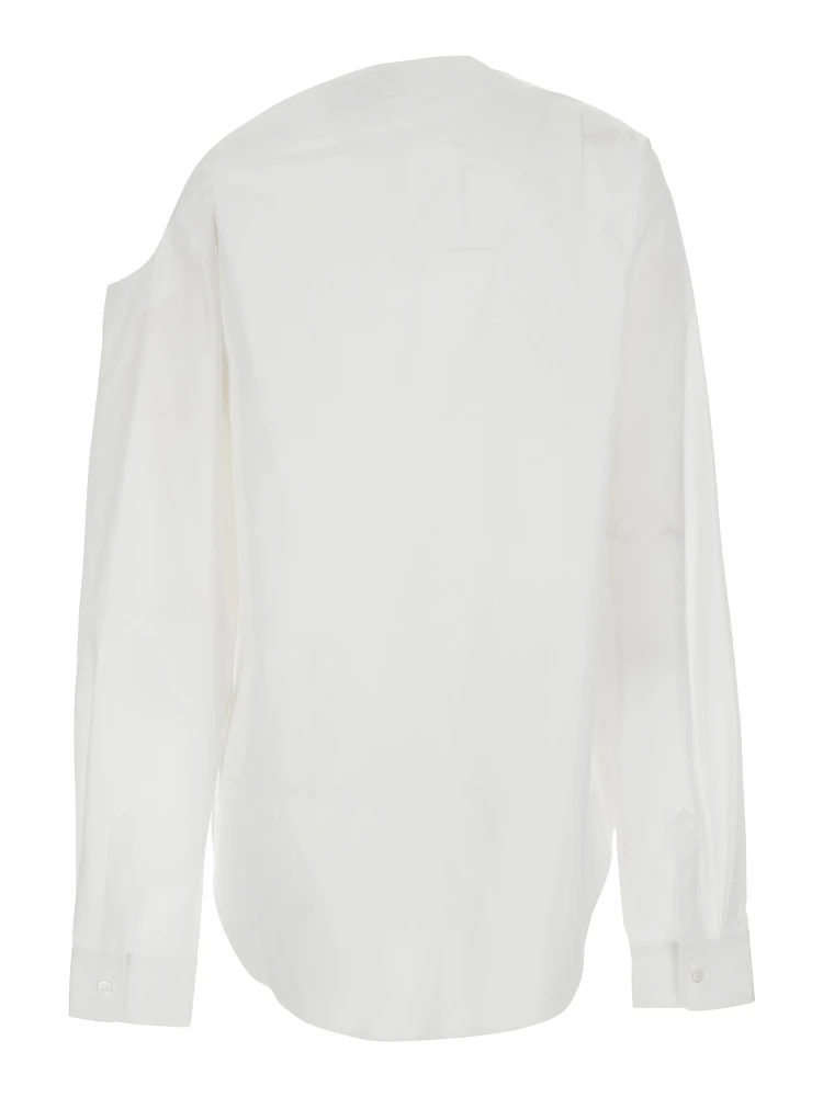 Heart White Shirt with Asymmetric Buttons and Chest Pocket in Cotton Woman alternative