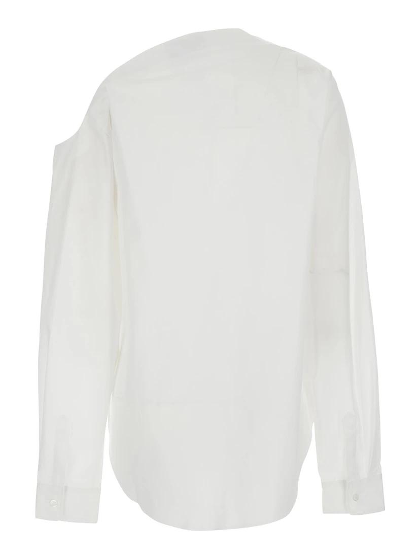 Heart White Shirt with Asymmetric Buttons and Chest Pocket in Cotton Woman