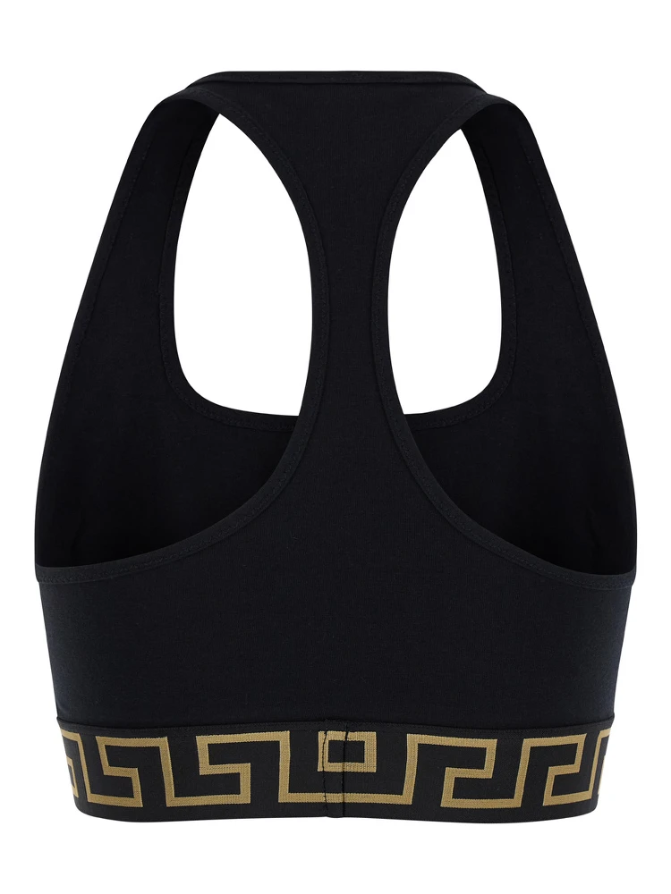 Black Sports Bra with Greca and Medusa Detail in Stretch Cotton Woman alternative