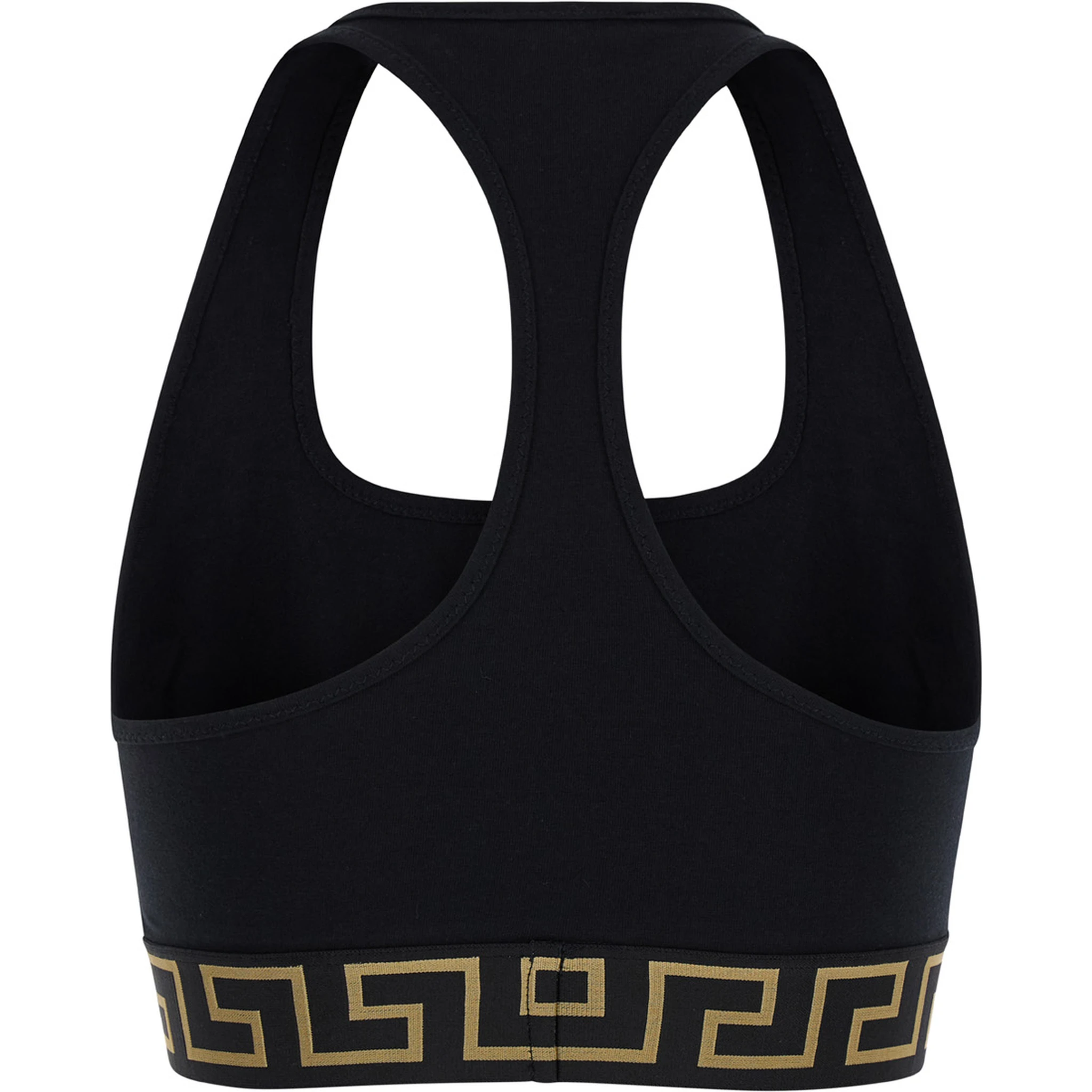 Black Sports Bra with Greca and Medusa Detail in Stretch Cotton Woman