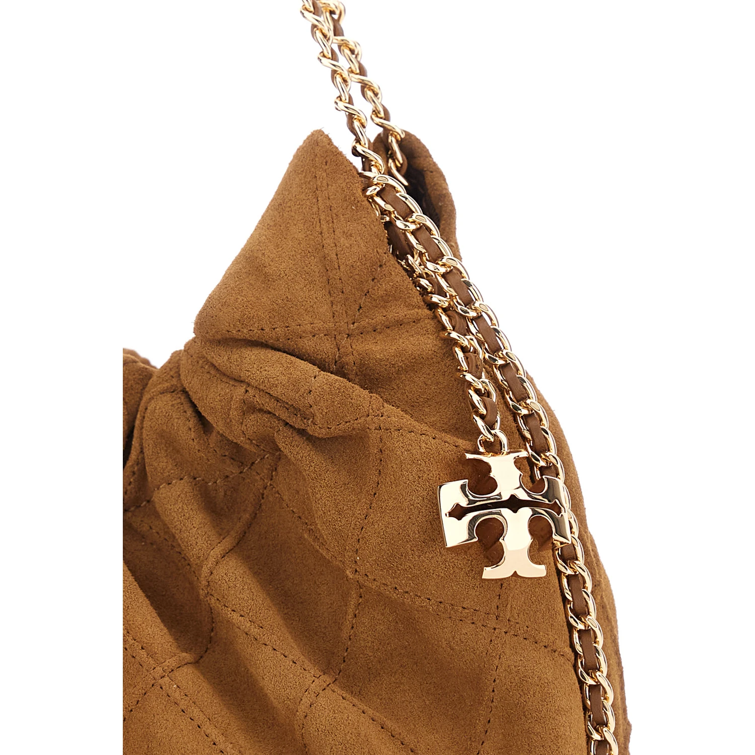 Fleming Mini Brown Shoulder Bag with Chain Strap and Metallic Pendant with Logo in Suede Woman