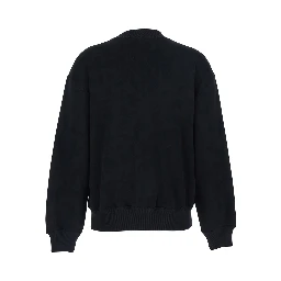 Black Crew Neck Sweatshirt with Dropped Shoulders and Embroidered Pony on the Front in Cotton Blend Woman