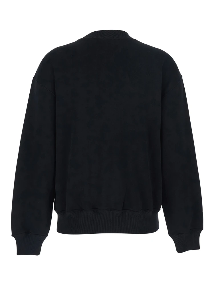 Black Crew Neck Sweatshirt with Dropped Shoulders and Embroidered Pony on the Front in Cotton Blend Woman alternative