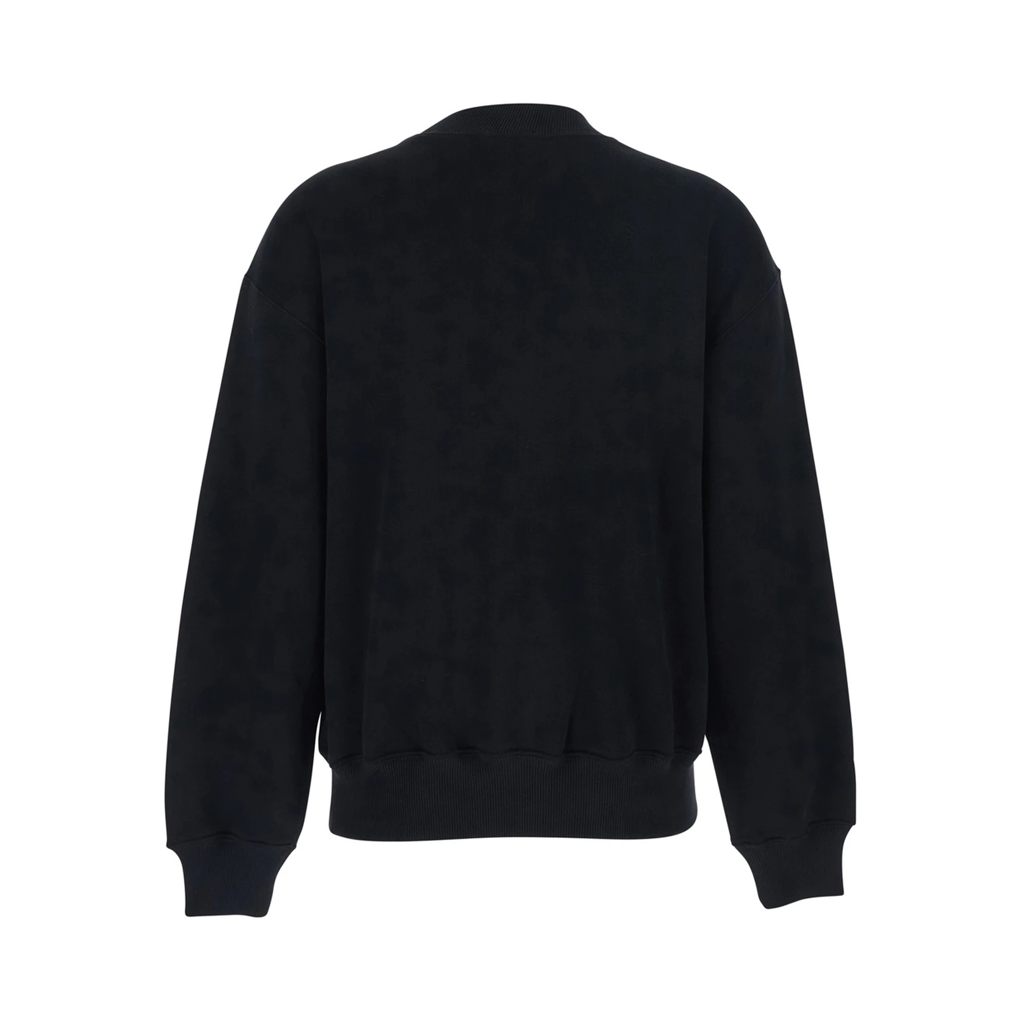 Black Crew Neck Sweatshirt with Dropped Shoulders and Embroidered Pony on the Front in Cotton Blend Woman