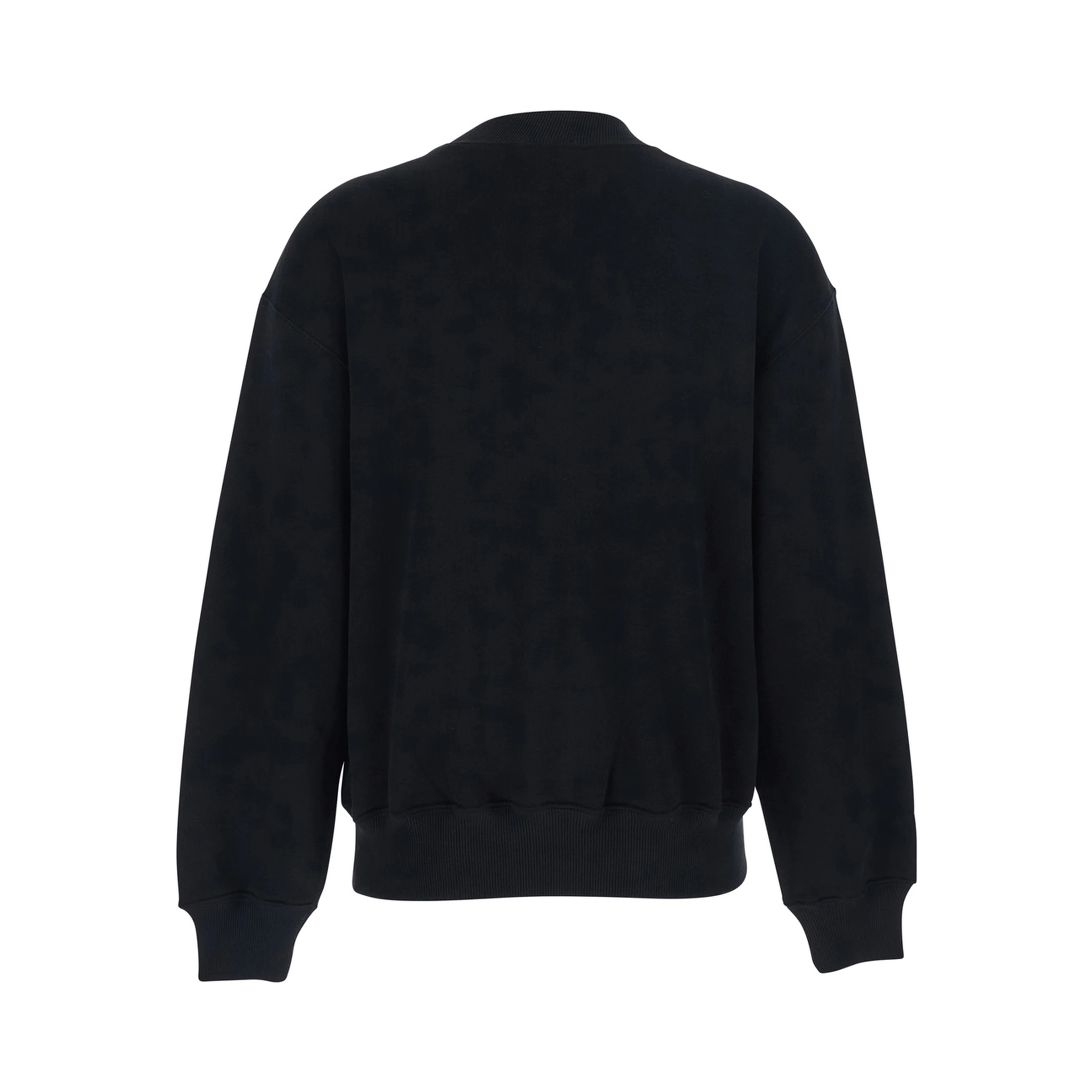 Black Crew Neck Sweatshirt with Dropped Shoulders and Embroidered Pony on the Front in Cotton Blend Woman