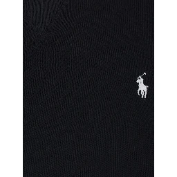 Black Crew Neck Sweatshirt with Dropped Shoulders and Embroidered Pony on the Front in Cotton Blend Woman