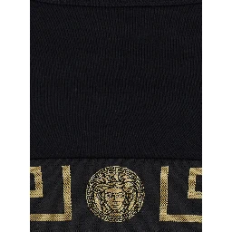 Black Sports Bra with Greca and Medusa Detail in Stretch Cotton Woman