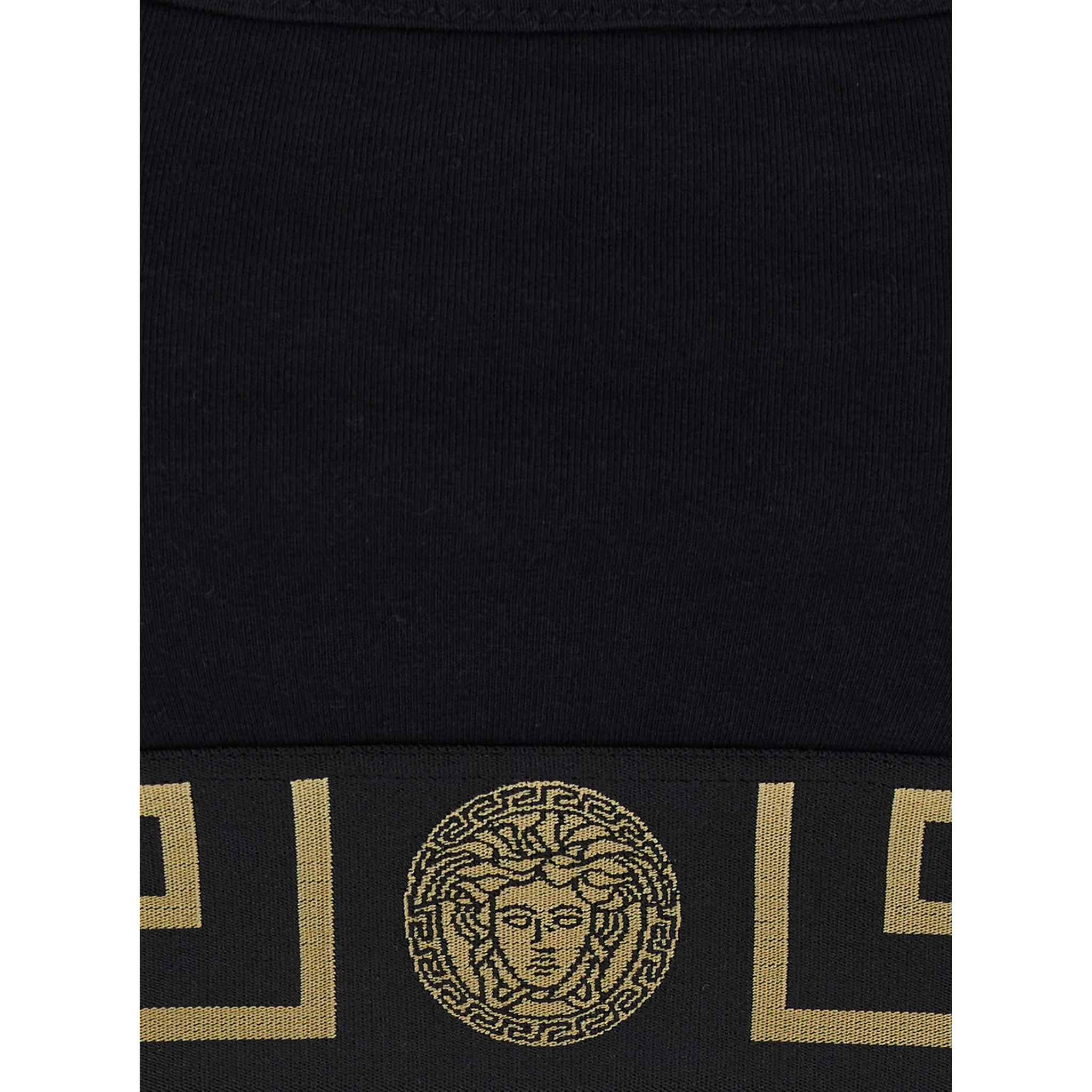 Black Sports Bra with Greca and Medusa Detail in Stretch Cotton Woman