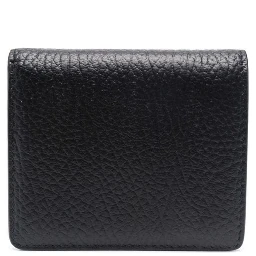 Black Bi-Fold Wallet with Four-Stitch Logo in Grained Leather Woman