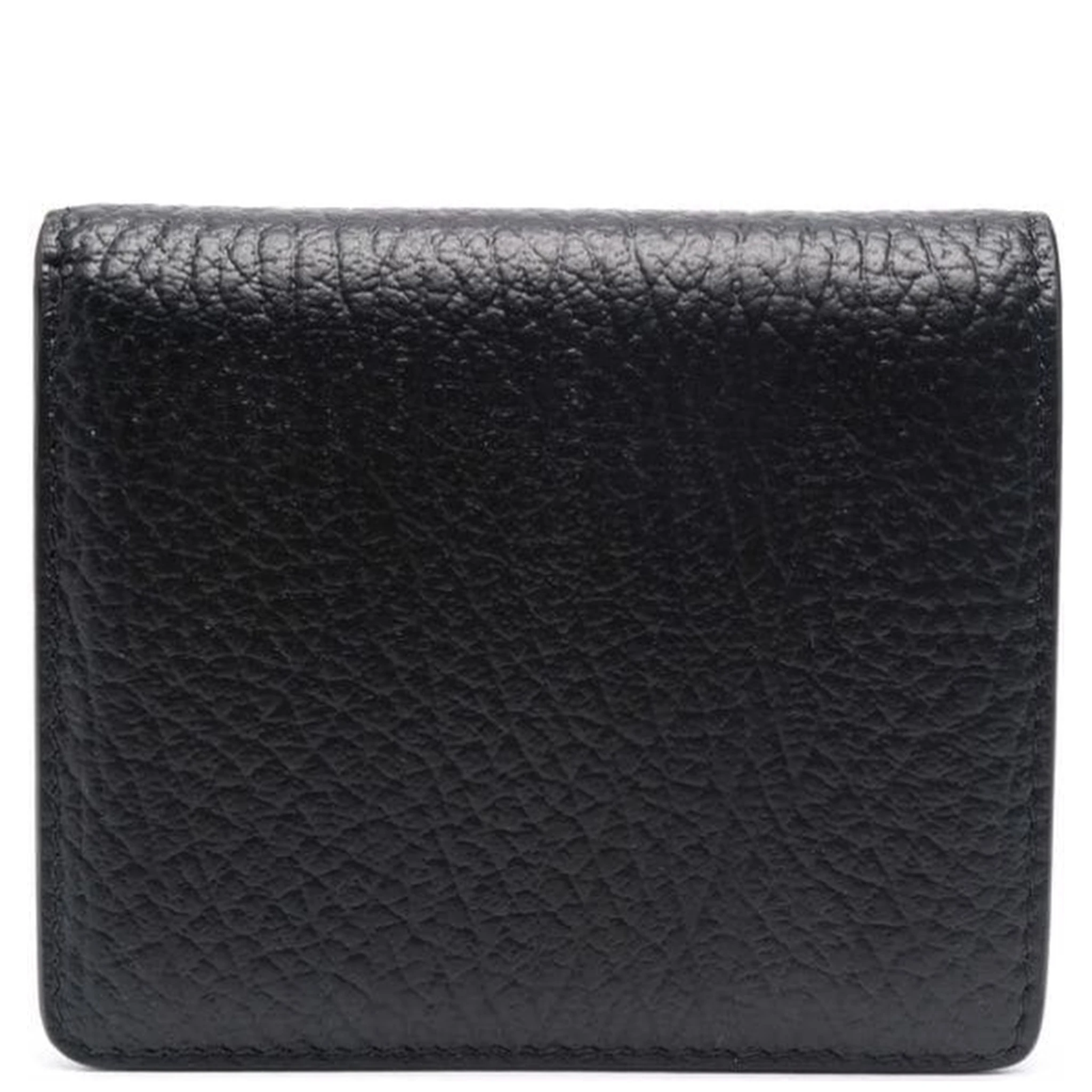 Black Bi-Fold Wallet with Four-Stitch Logo in Grained Leather Woman