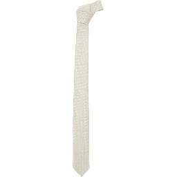 White Classic Tie with All-Over Check Motif in Silk Man