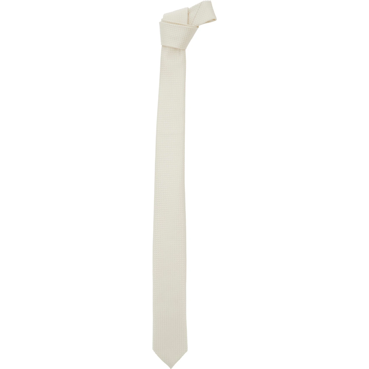 White Classic Tie with All-Over Check Motif in Silk Man