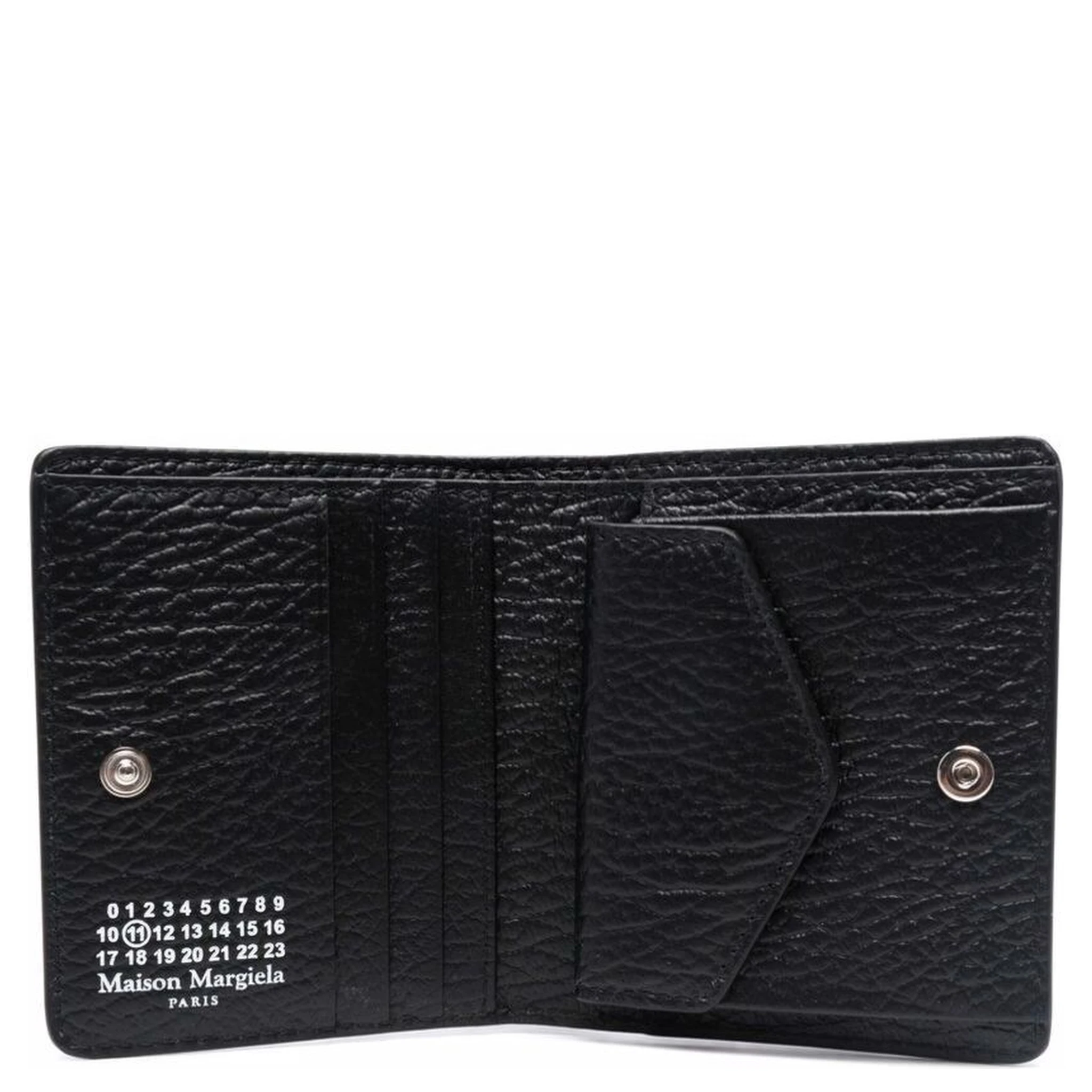 Black Bi-Fold Wallet with Four-Stitch Logo in Grained Leather Woman