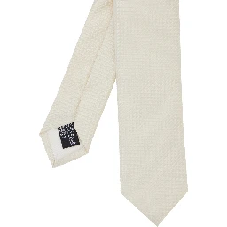 White Classic Tie with All-Over Check Motif in Silk Man