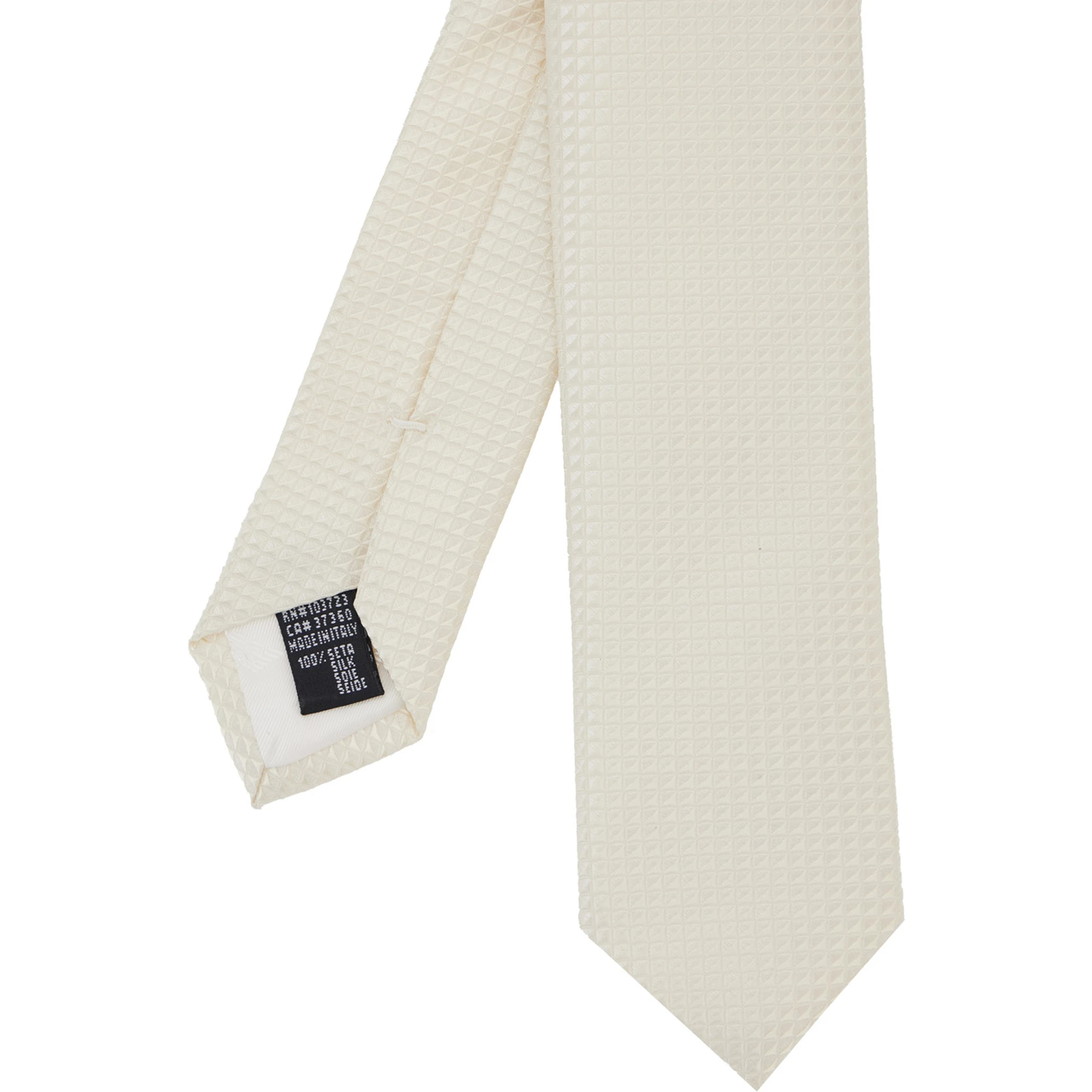 White Classic Tie with All-Over Check Motif in Silk Man