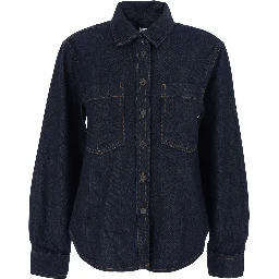 Blue Shirt with Classic Collar and Two Patch Pockets on the Chest in Denim Woman