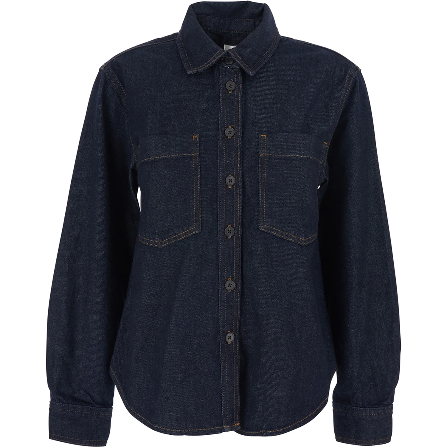 Blue Shirt with Classic Collar and Two Patch Pockets on the Chest in Denim Woman