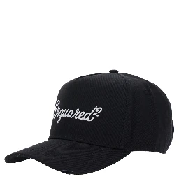 Black Baseball Cap with Logo Lettering on the Front in Cotton Man