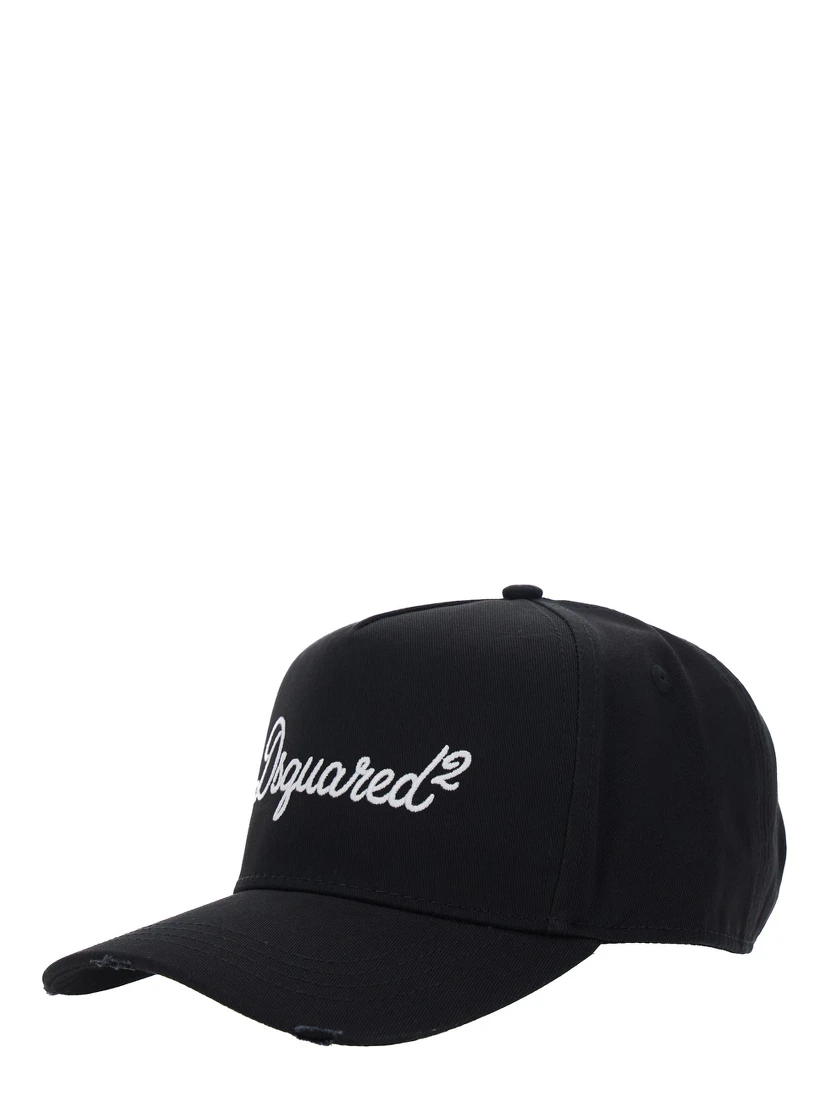 Black Baseball Cap with Logo Lettering on the Front in Cotton Man