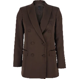 Brown Double-Breasted Jacket with Peak Lapels in Satin Woman