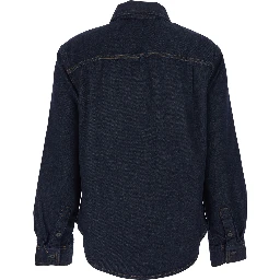 Blue Shirt with Classic Collar and Two Patch Pockets on the Chest in Denim Woman