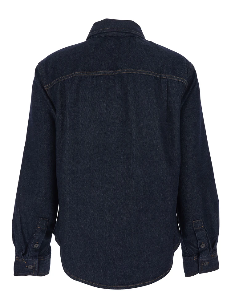 Blue Shirt with Classic Collar and Two Patch Pockets on the Chest in Denim Woman alternative