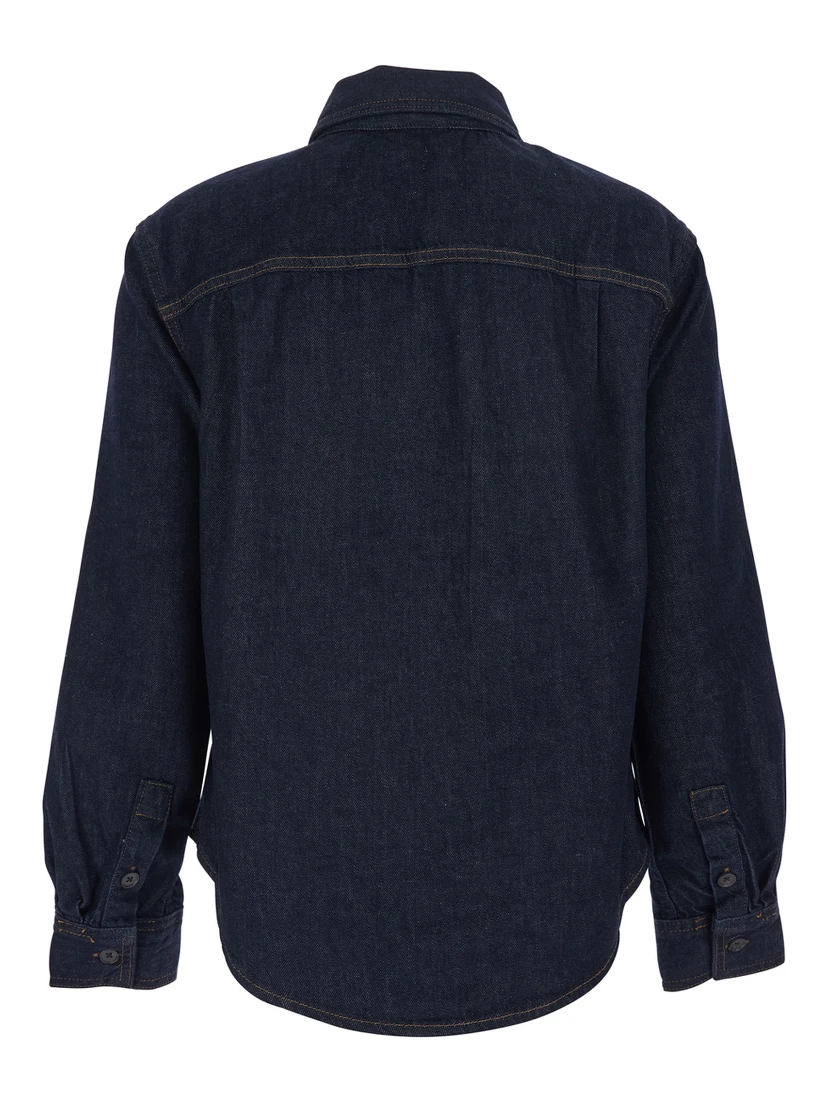 Blue Shirt with Classic Collar and Two Patch Pockets on the Chest in Denim Woman