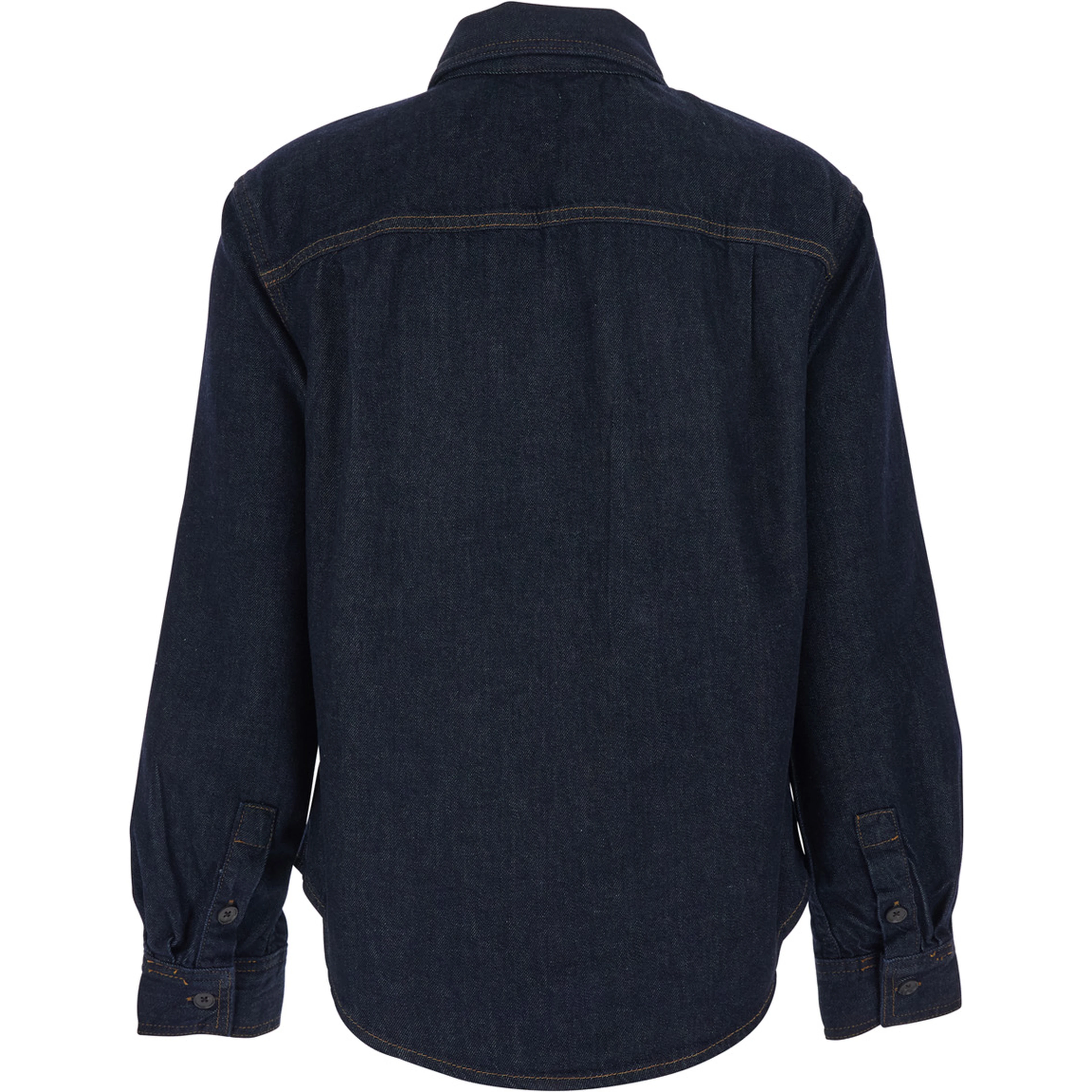 Blue Shirt with Classic Collar and Two Patch Pockets on the Chest in Denim Woman