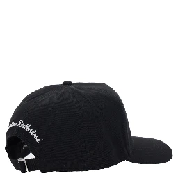 Black Baseball Cap with Logo Lettering on the Front in Cotton Man