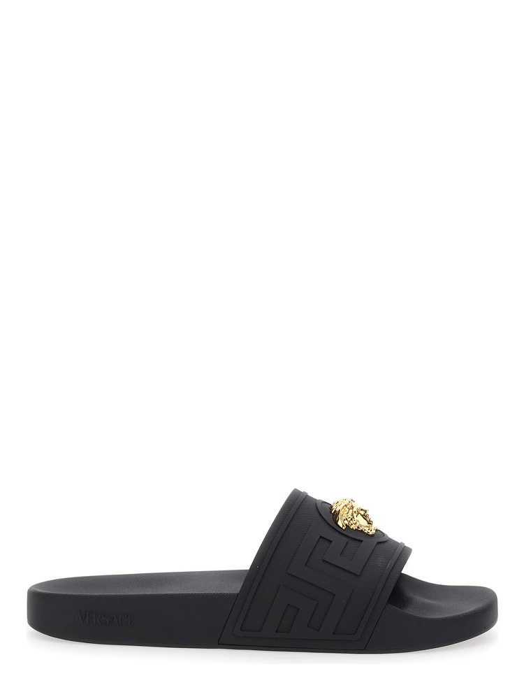 Black Sandals with Medusa Plaque on the Front in Tech Fabric Man