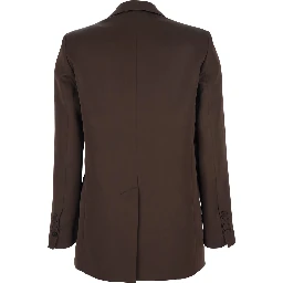 Brown Double-Breasted Jacket with Peak Lapels in Satin Woman