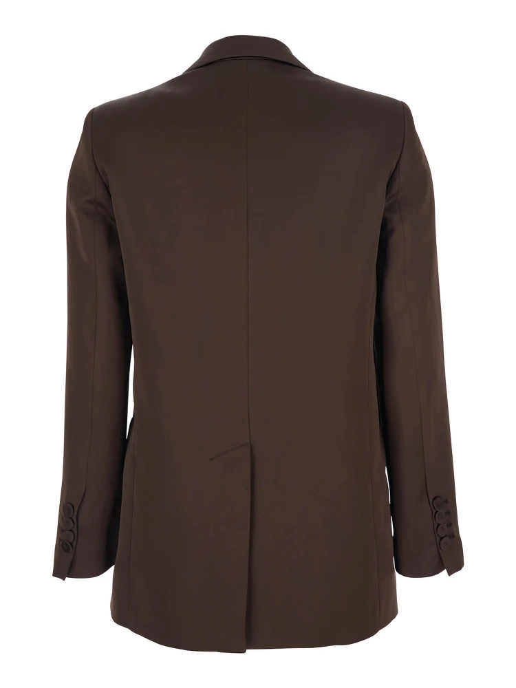 Brown Double-Breasted Jacket with Peak Lapels in Satin Woman alternative