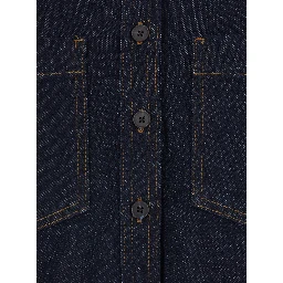 Blue Shirt with Classic Collar and Two Patch Pockets on the Chest in Denim Woman