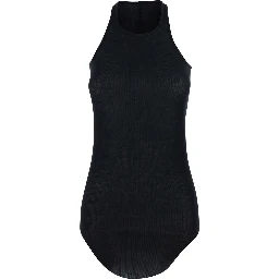 بلوزة سوداء بياقة على شكل حرف U وتصميم مضلع من مزيج الفسكوز والحرير للنساء