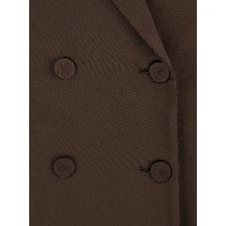 Brown Double-Breasted Jacket with Peak Lapels in Satin Woman