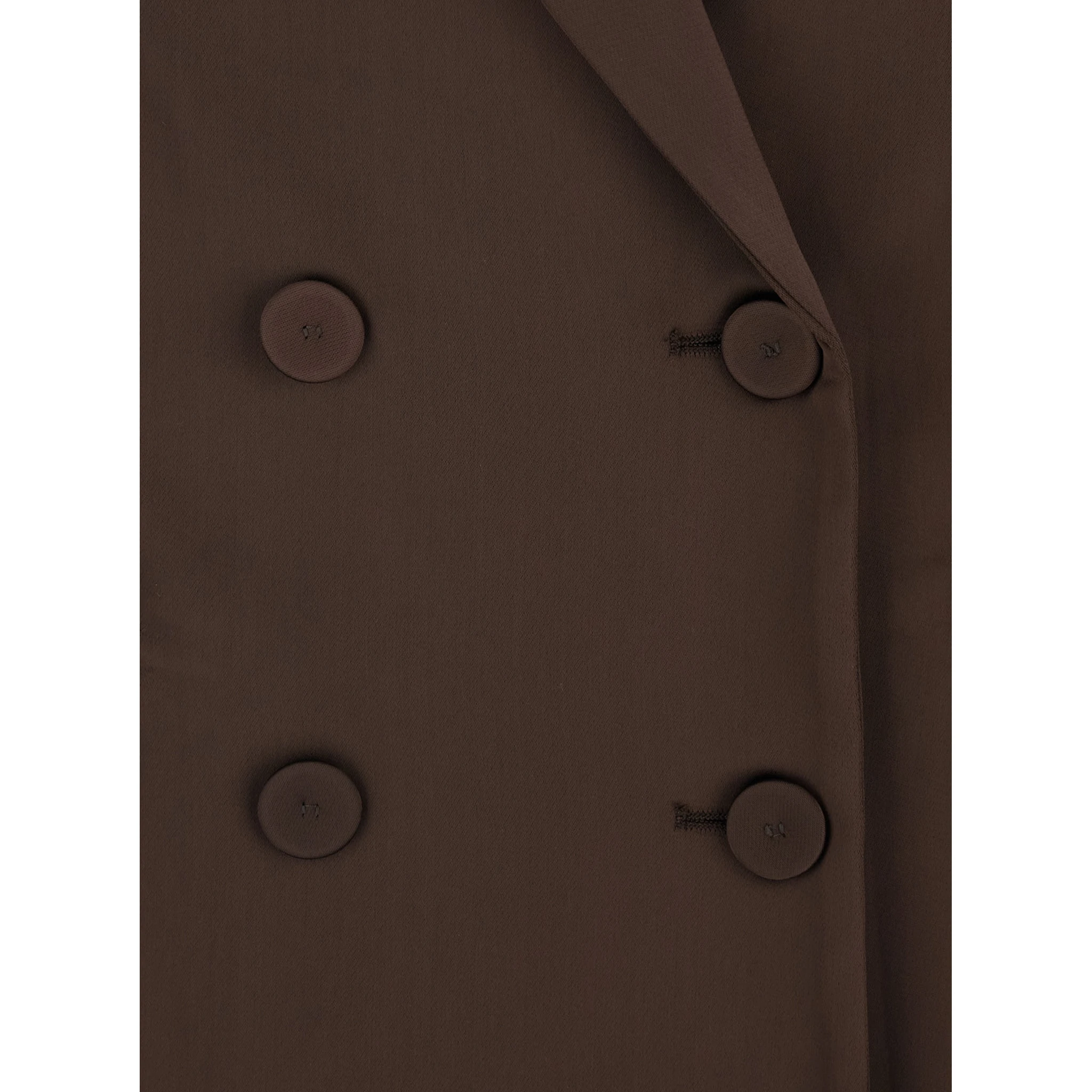 Brown Double-Breasted Jacket with Peak Lapels in Satin Woman