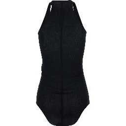 بلوزة سوداء بياقة على شكل حرف U وتصميم مضلع من مزيج الفسكوز والحرير للنساء