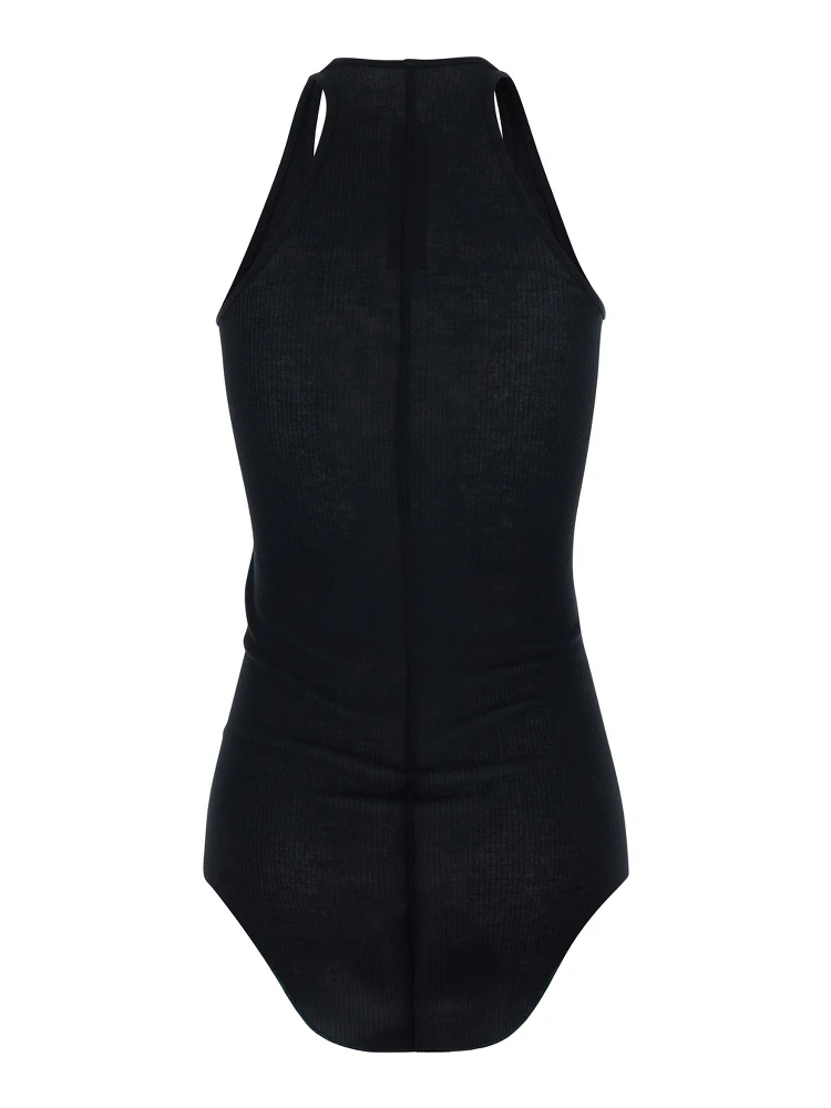 Black Top with U-Neck and Ribbed Desgin in Viscose and Silk Blend Woman alternative