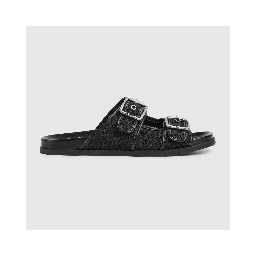 Slide sandals with buckles