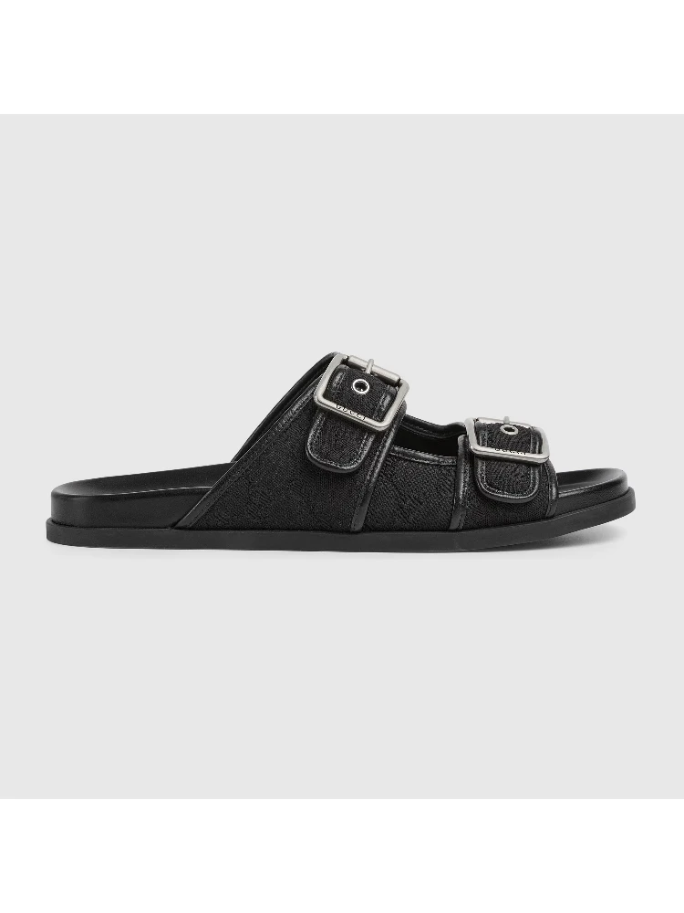 Slide sandals with buckles
