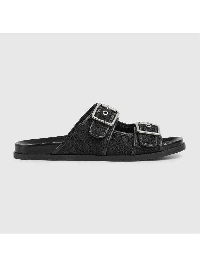 Slide sandals with buckles