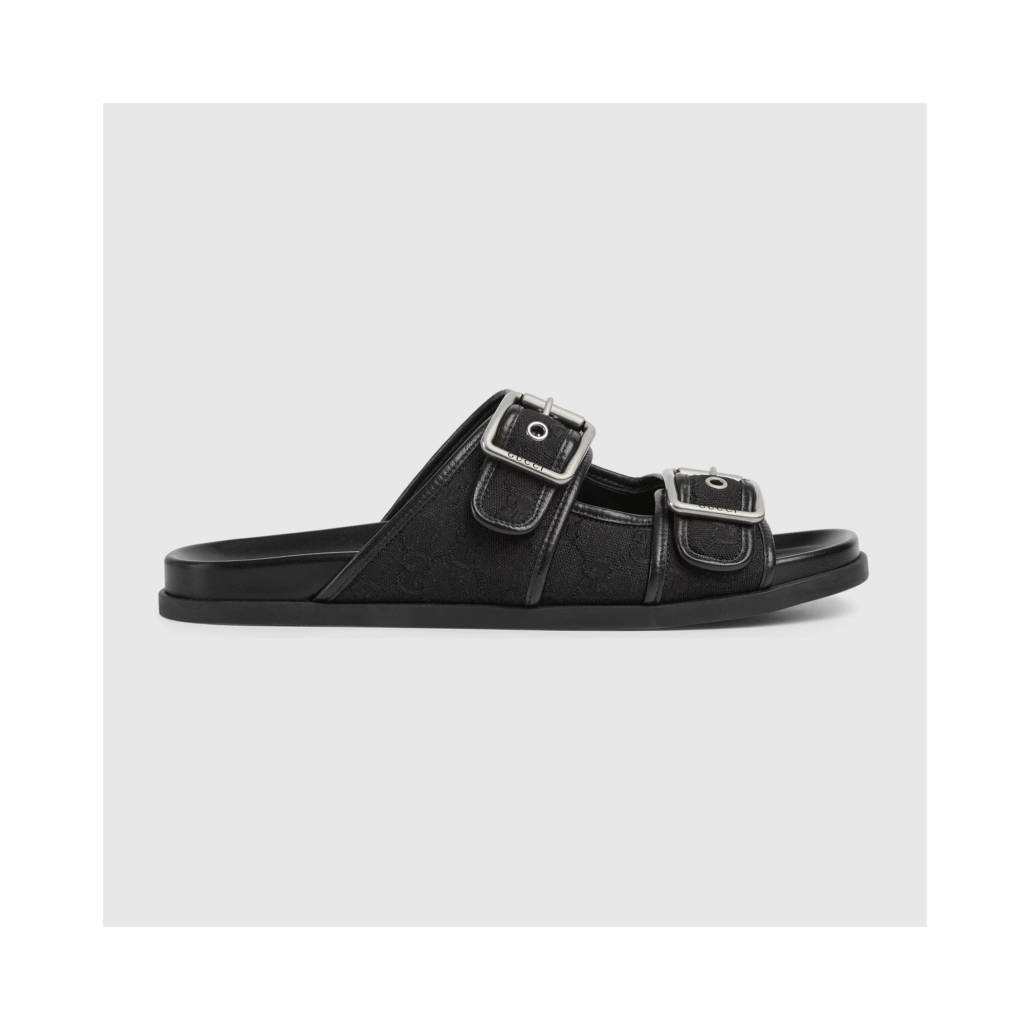Slide sandals with buckles