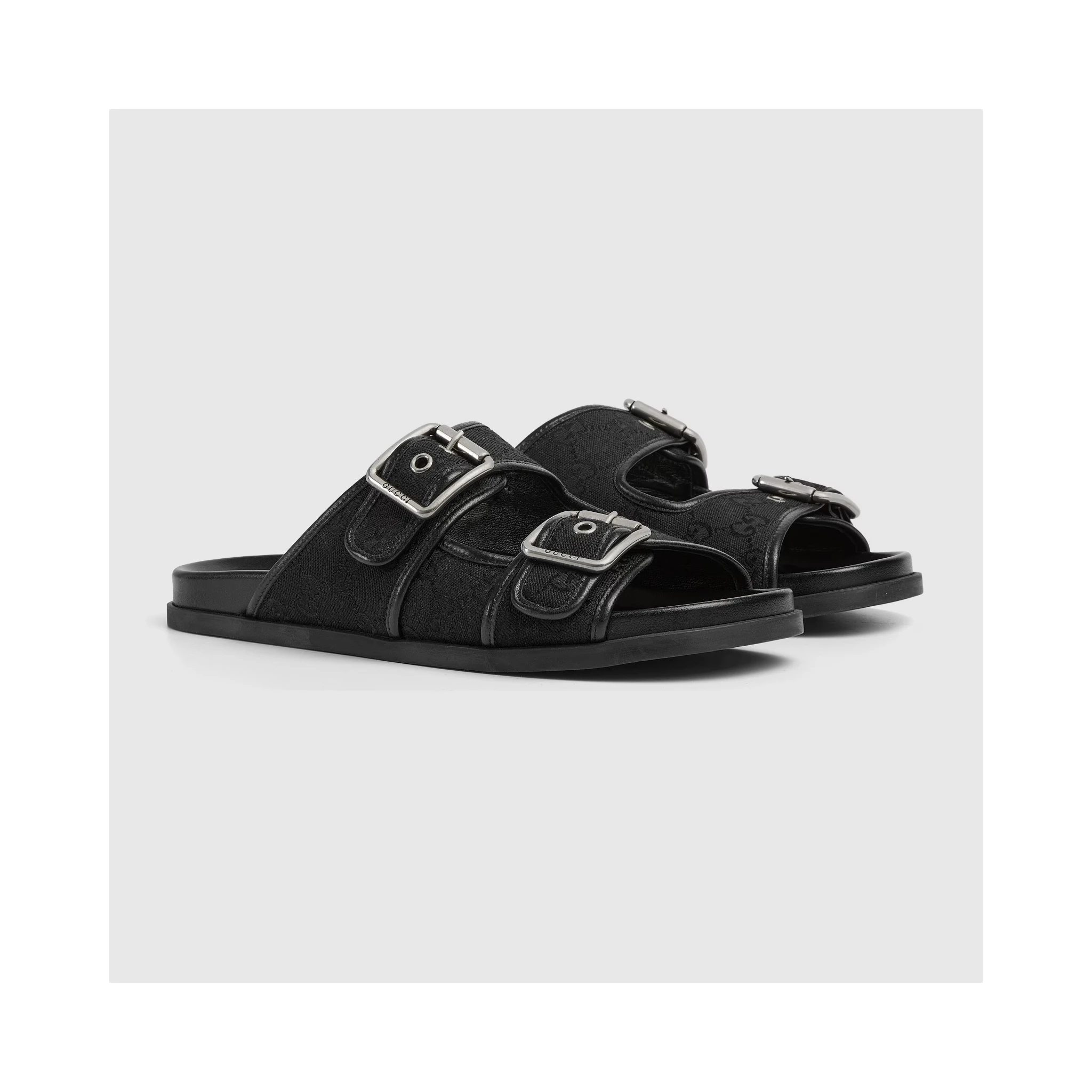 Slide sandals with buckles
