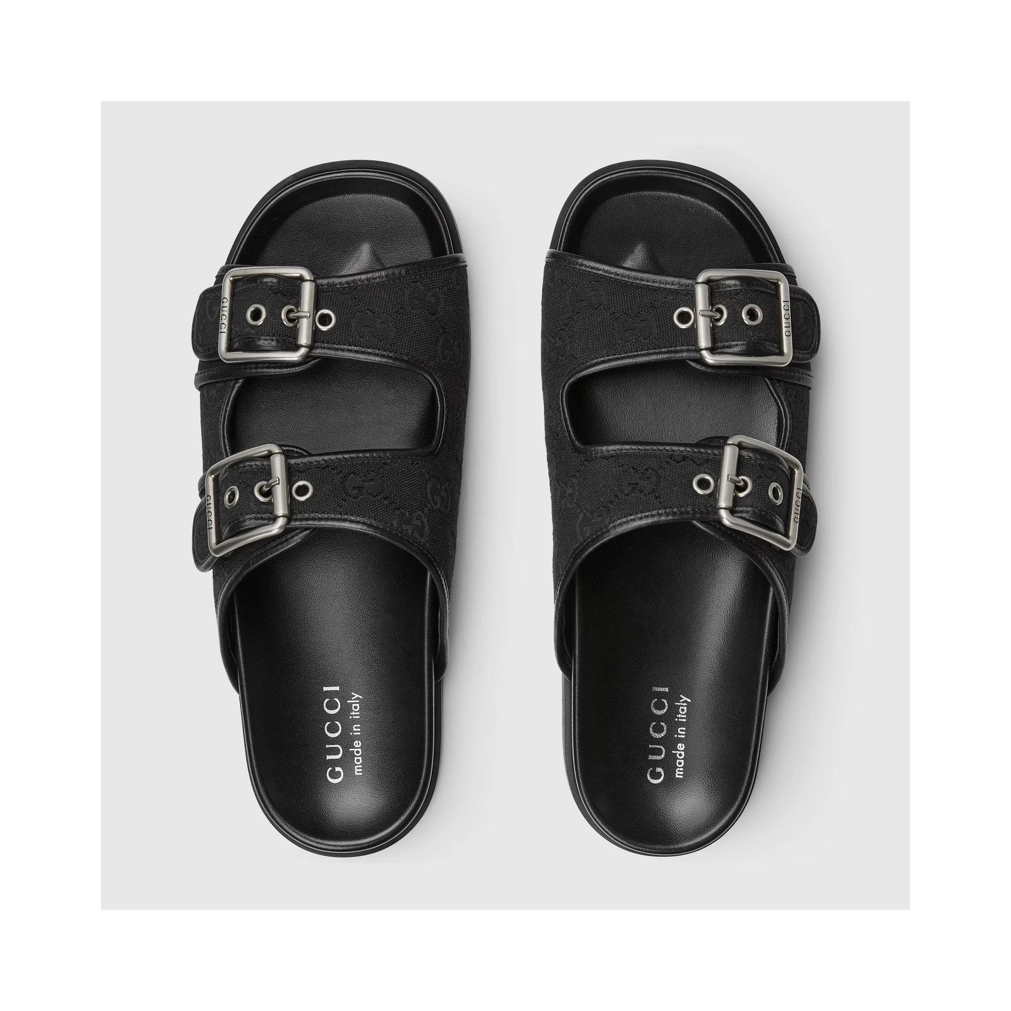Slide sandals with buckles