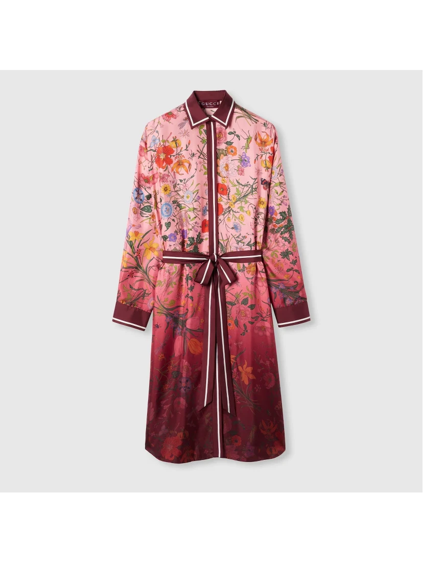 Silk twill shirt dress